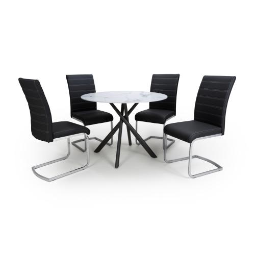 Aria White Table & Callie Black Dining Chair Set